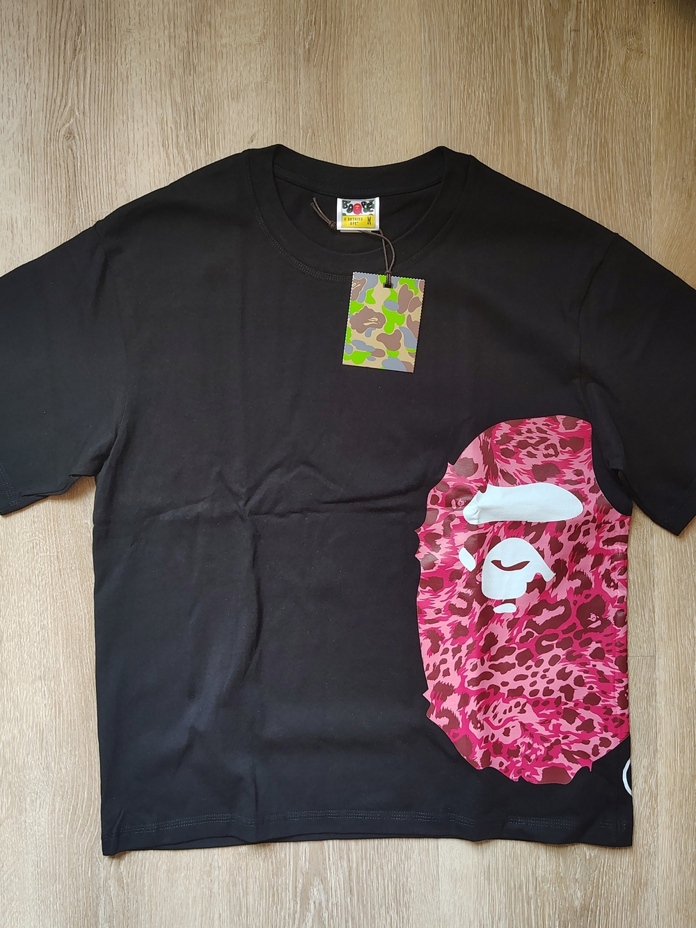A Bathing Ape Pink Leopard Print Black T-Shirt